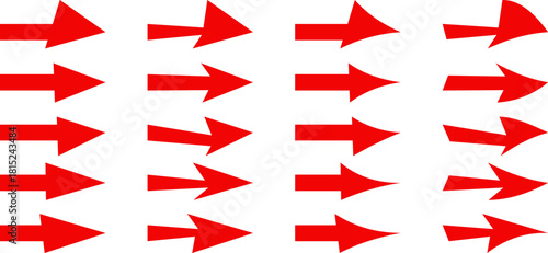 Red arrow icon set with transparent background, arrow symbol collection. Simple and modern arrow shape.