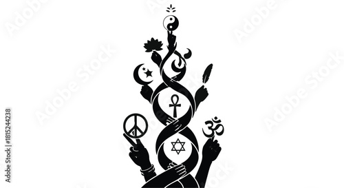 Spiritual DNA helix representing diverse faiths and harmony