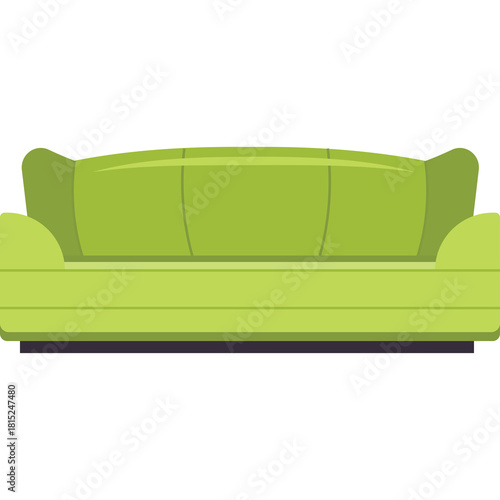 Modern Two Seater Sofa in Bright Lime Green Upholstery and Dark Base Isolated on White Background with Transparent Background