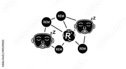 Abstract connection of REM sleep stages linked by a central brain symbol