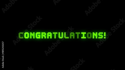Congratulations Pixel Text. Retro Arcade Victory Message Animation