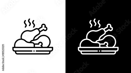 Fried Chicken White Icon Set Design