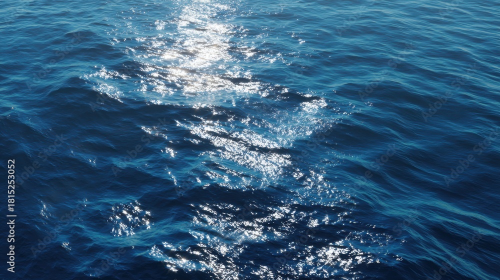 Obraz premium Calm Ocean Surface with Glimmering Sunlight Reflections and Gentle Waves in a Clear Blue Sea Under Natural Daylight