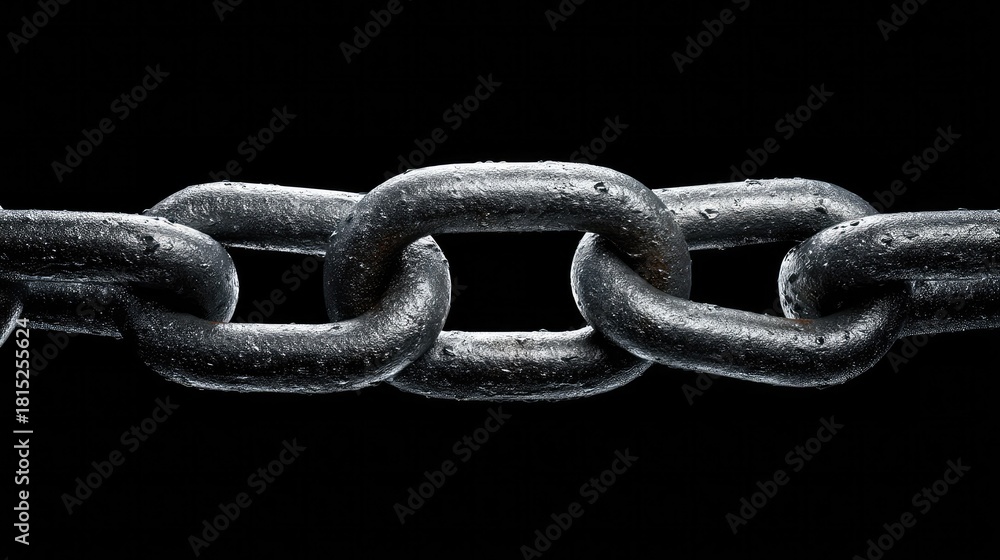 Fototapeta premium Close-Up of Metal Chain Link with Texture on Black Background