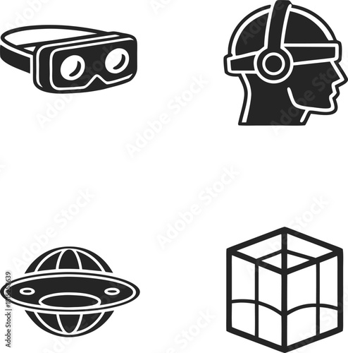 Virtual Reality Technology Icons Set headset goggles