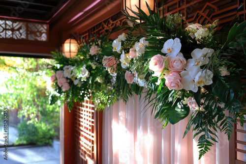 Romantic Wedding Backdrop with Pastel Roses and Orchids