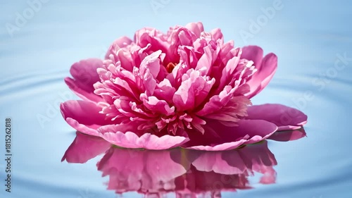 Pink Peony Flower Nature Bloom Floral Garden Serene Floating Tranquil Water Delicate Petals Soft Reflection Hopeful Emergence Vibrant Beauty Rippling