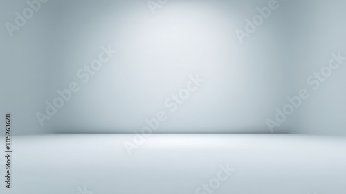 Fototapeta Naklejka Na Ścianę i Meble -  Empty minimalistic room with smooth white walls and floor, ideal for background, display, or product presentation in studio lighting setup concept