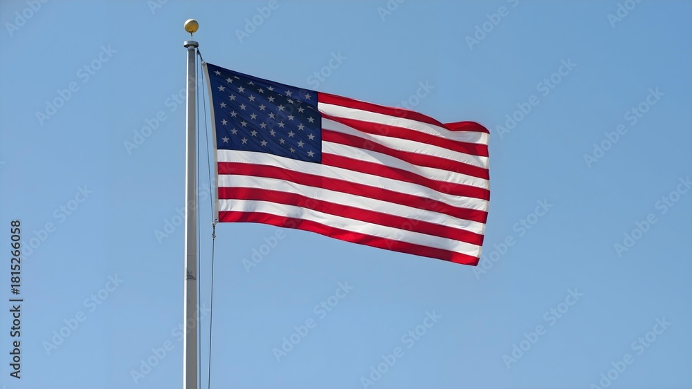 Fototapeta premium American Flag Waving Proudly Under Clear Sky