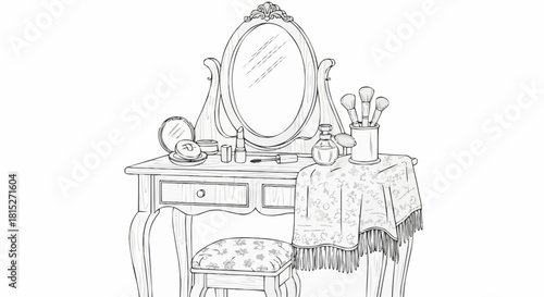 Elegant Vintage Dressing Table with Mirror and Stool.