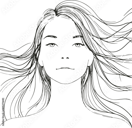 Minimalist portrait of a woman with flowing hair in bold continuous lines 4