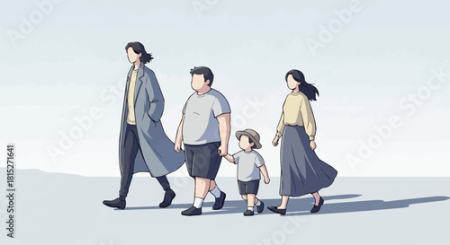 Family walking together in a line.