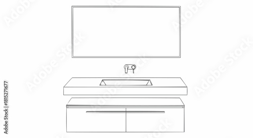 Minimalist Bathroom Vanity and Mirror Line Art Drawing.