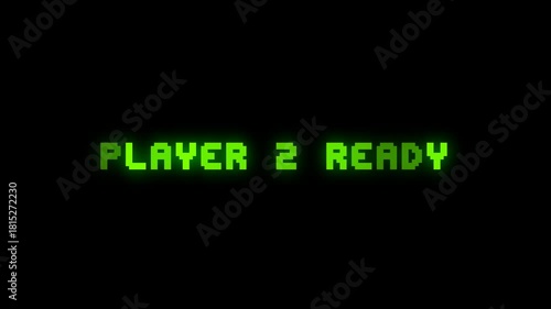 Player 2 Ready Pixel Text. Retro Multiplayer Start Prompt