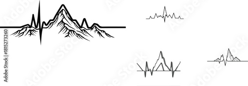 Minimal heartbeat line transitioning into a mountain