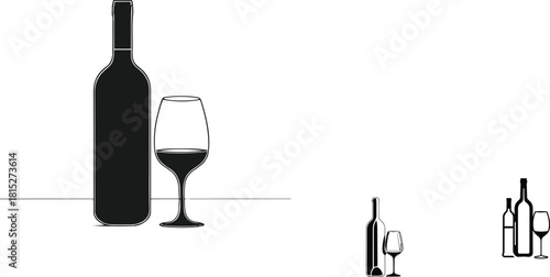 Minimal wine bottle and glass outline 1.