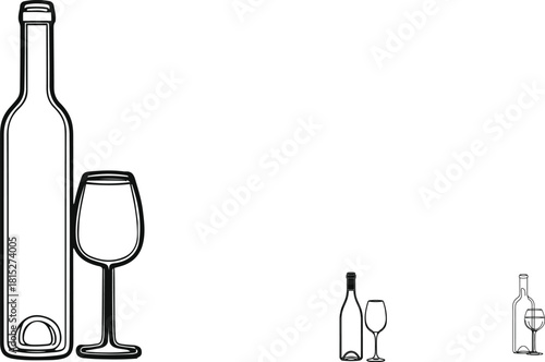 Minimal wine bottle and glass outline 5