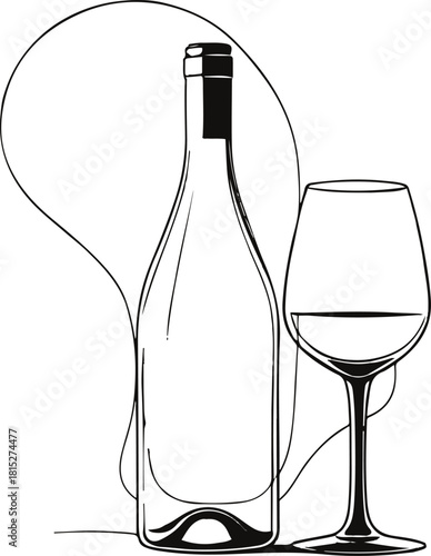 Minimal wine bottle and glass outline 8