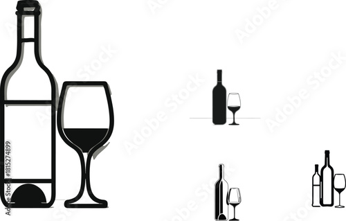 Minimal wine bottle and glass outline