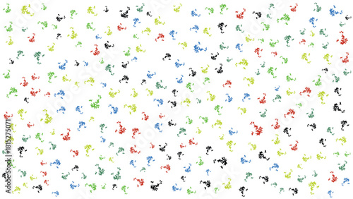 Seamless, abstract pattern of scattered multi-colored blotches ,red, blue, green, yellow, black on a white background. Fun, vibrant, and chaotic digital texture for design.