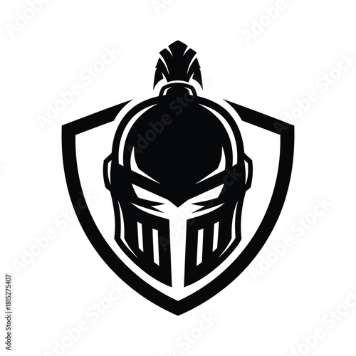 Isolated black and white spartan helmet logo on a shield background