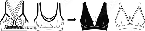 Women bra illustration set, fashion lingerie design, sports bra and bralette drawings, clothing technical sketch collection for apparel designers