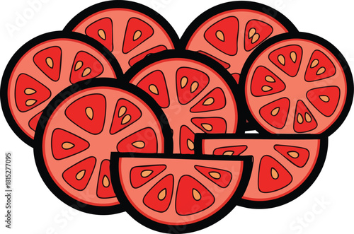 Fresh Red Tomato Slices Arranged in a Heart Shape With Black Outline