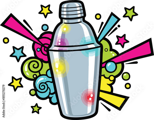 Metal Cocktail Shaker with Colorful Party Lights and Stars