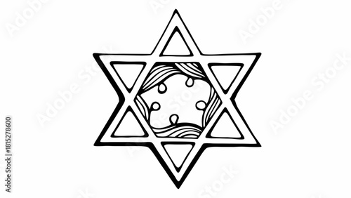 Vector Stylized six pointed star with intricate patterns and shapes, symbolizing unity and harmony