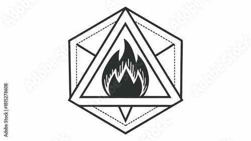 Vector Geometric flame design nested within triangle, symbolizing energy and creativity