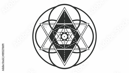 Vector Sacred geometric design featuring intricate pattern of shapes and lines, symbolizing harmony