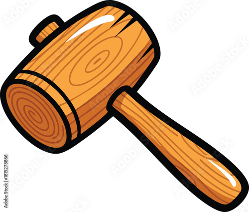 Wooden Mallet Object With Handle And Head And Grain Detail On White Background