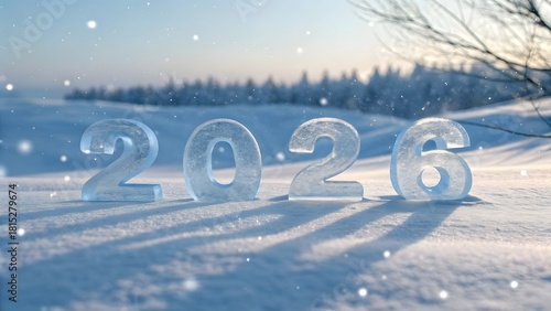Wallpaper Mural Frozen Ice New Year 2026 Numbers In Snowy Winter Landscape With Falling Snowflakes Creating Cold Magical Seasonal Scene Torontodigital.ca