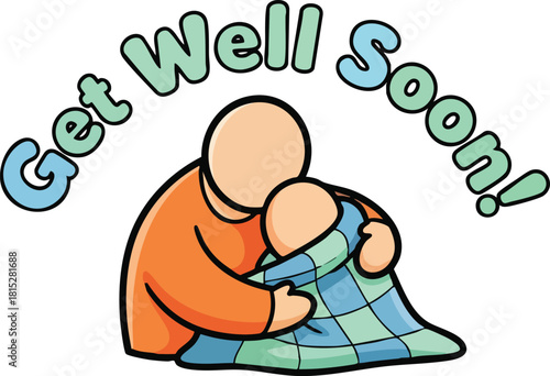 Get Well Soon Message With Caring Hug And Blanket