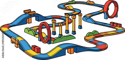 Colorful Toy Car Race Track With Loops and Ramps For Childrens Entertainment