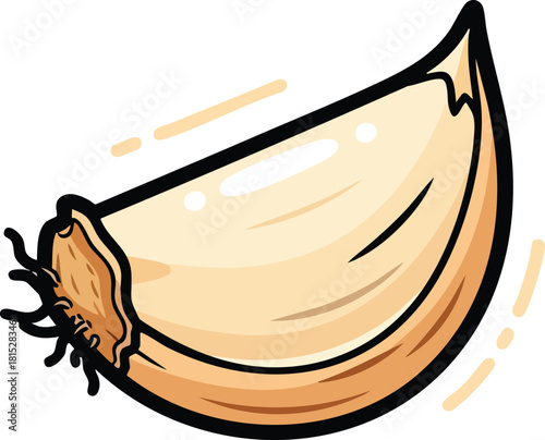 Single Garlic Clove With Stylized Lines On White Background