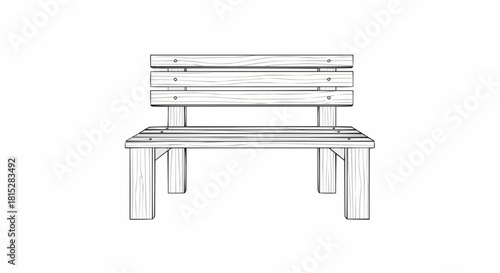 Simple Wooden Park Bench Sketch Isolated on White Background.