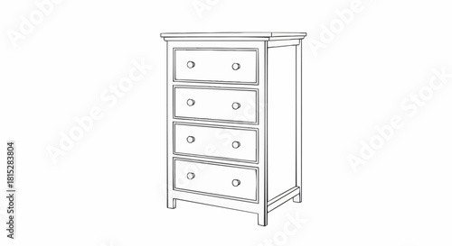 Detailed drawing of a four drawer chest of drawers furniture.