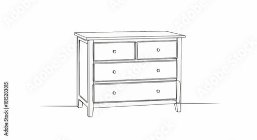 Sketch of a wooden chest of drawers with four drawers.