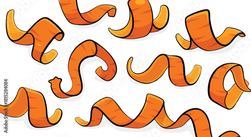 Collection Of Orange Carrot Peels In Various Swirling Shapes On A White Background