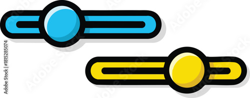 Two Colored Slider Controls With Blue And Yellow Circles And Black Outlines On A White Background