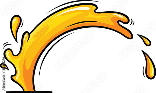 Orange Liquid Splashing Upward Arc with Droplets on White Background