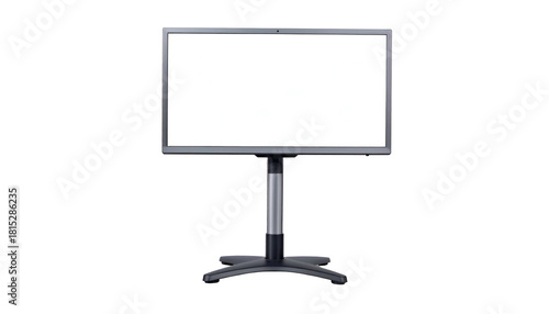 Blank screen display on stand, isolated against black background