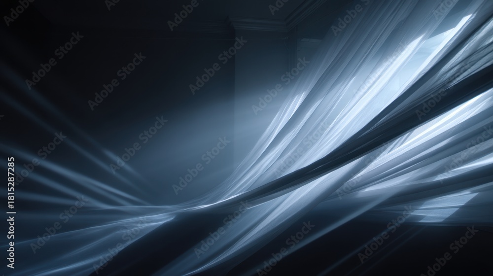 Obraz premium Ethereal Light Rays Dancing Through Sheer Fabrics in a Dimly Lit Room Creating an Enigmatic and Dreamlike Atmosphere for Artistic Visuals