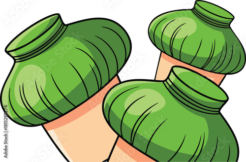 Three Green Hot Water Bottles On Skin Toned Background With Subtle Shadows