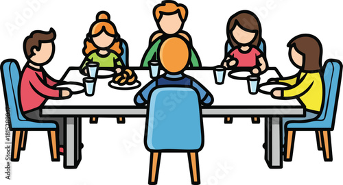 Diverse group of people enjoying a meal together around a table indoors bright lighting