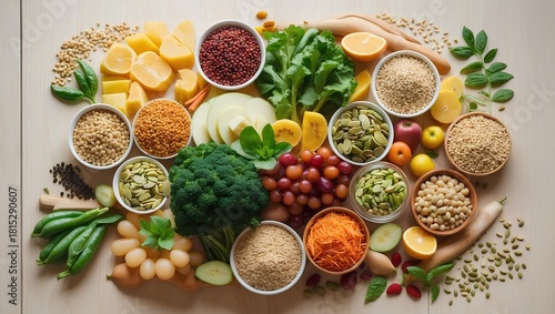 High-fiber food composition - Healthy Lifestyle highlighted by colorful nutrient-dense elements presented beautifully to inspire healthier choices and daily digestive well-being