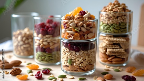 Healthy snacks in layered jars - Healthy Lifestyle featuring vibrant balanced treats designed to motivate better snacking choices and promote wellness