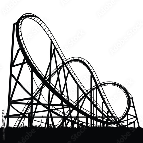 Silhouette of a thrilling roller coaster against a white background