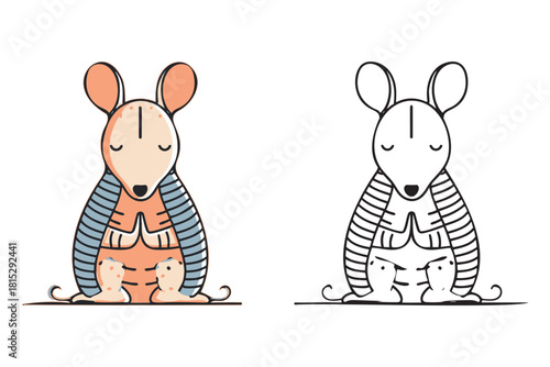 Cute cartoon armadillo meditating with namaste pose peaceful zen isolated design